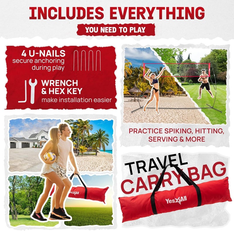 Yes4All شبكة كرة الطائرة المستقلة مع 5 ارتفاعات قابلة للتعديل، شبكة كرة طائرة محمولة بطول 12 قدم للحديقة والشاطئ، شريط وسط منخفض خاص لشبكة كرة الطائرة الخارجية لتقليل التعثر - Image 2